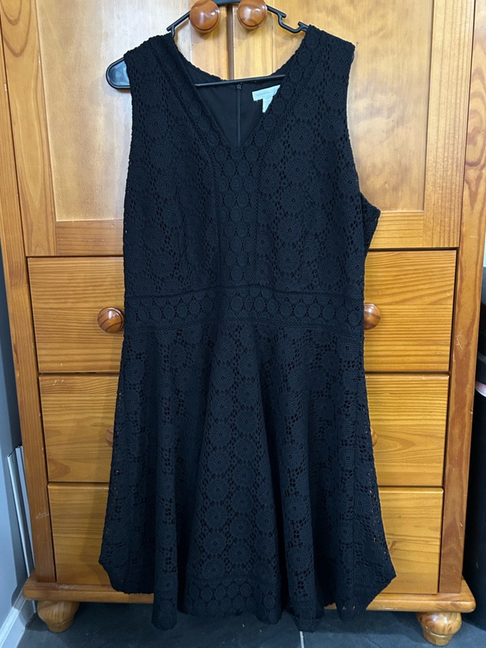 Charter Club Black Crochet Fit & Flare Dress